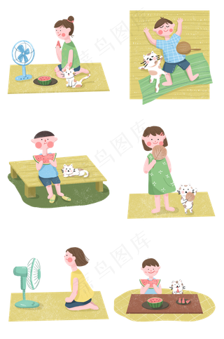 夏至夏天二十四节气男孩女孩与猫