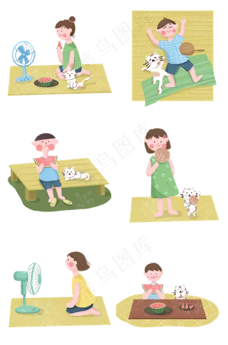 夏至夏天二十四节气男孩女孩与猫