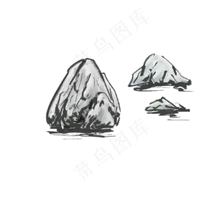 国画毛笔画抽象石山