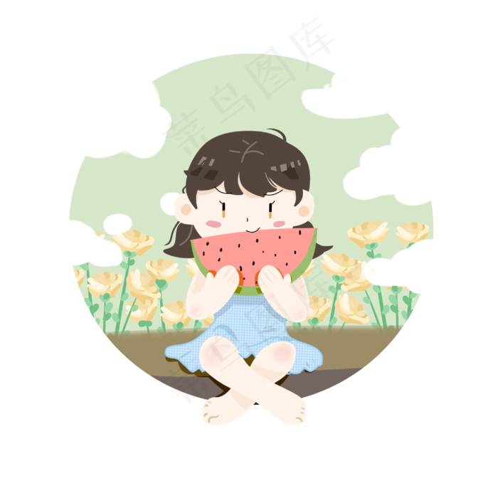 二十四节气小暑小女孩吃西瓜图(3000X3000(DPI:299))psd模版下载