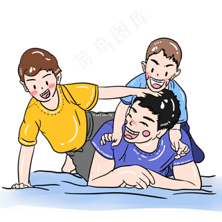 父亲节卡通手绘父子玩耍组合