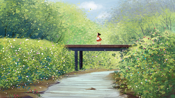 风景乡下桥梁小溪风景