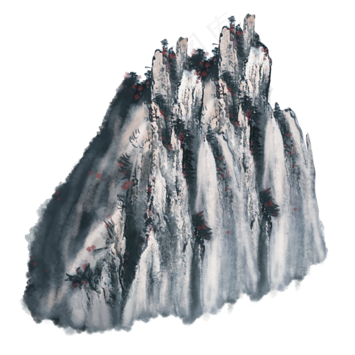 手绘中国风山水水墨画PNG素材