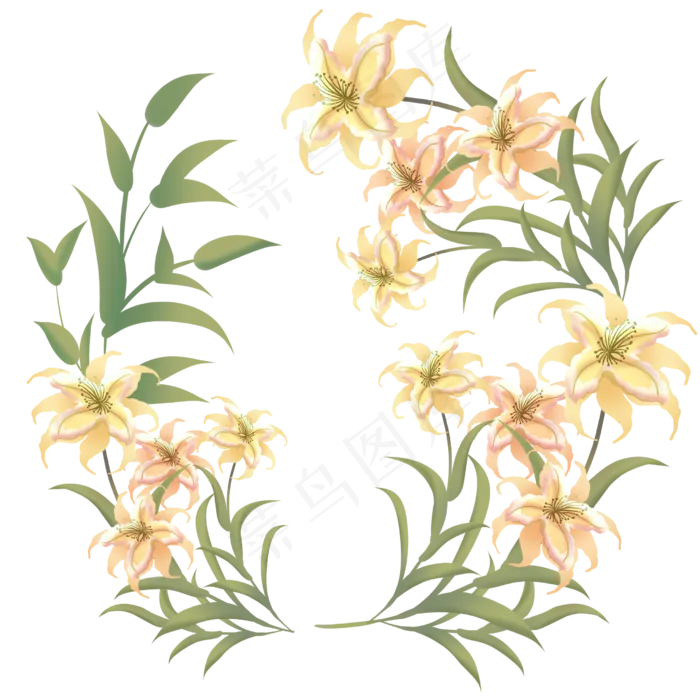 小清新百合花绿叶花环(2480X2480(DPI:299))psd模版下载