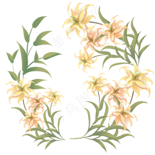 小清新百合花绿叶花环