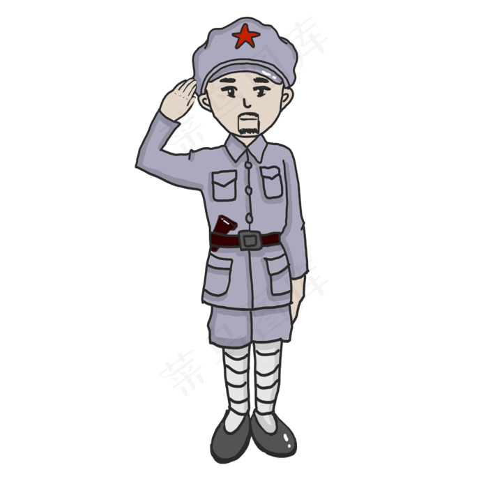 长征胜利纪念红军人物敬礼插画