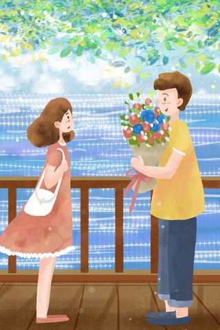 夏天七夕海边送花小幸福风景