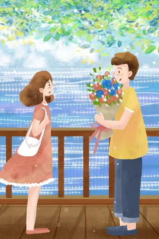 夏天七夕海边送花小幸福风景