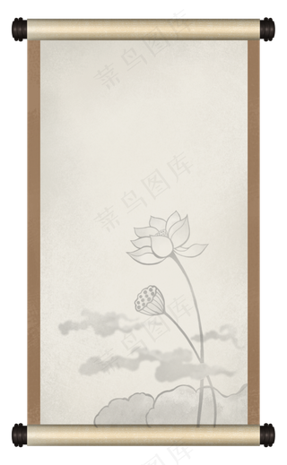 古风水墨画卷画布