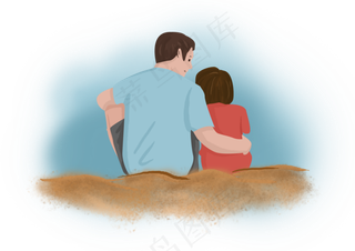 父亲节手绘拥抱父子