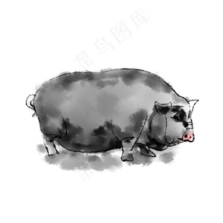 水墨动物—猪商用中国画毛笔画,免抠元素