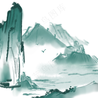 中国风水墨山水画青绿山水画