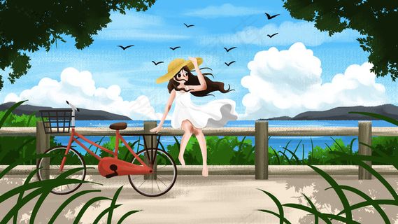 夏天夏季夏日女孩小清新海边大暑初夏夏至