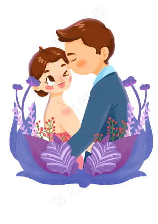 手绘时尚卡通情侣,免抠元素