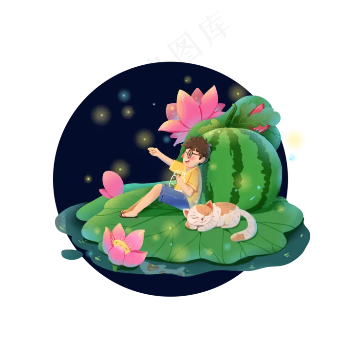 夏季大暑小暑荷花萤火虫(2000X2000(DPI:300))psd模版下载