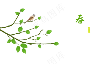 春天嫩树枝和小鸟PNG