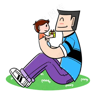 卡通父亲节夸张风孩子送礼物pn