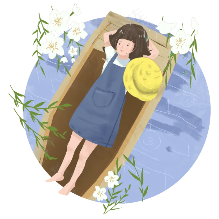 夏至划船赏景女孩(3333X3333(DPI:500))psd模版下载