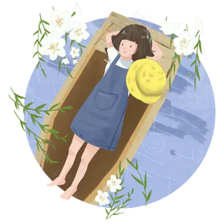 夏至划船赏景女孩