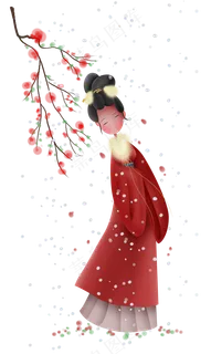 雪天赏雪的古代少女