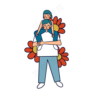 矢量免抠卡通可爱父亲节爸爸和女