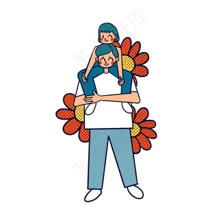 矢量免抠卡通可爱父亲节爸爸和女