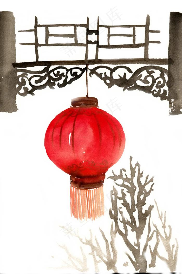 窗棂上的红灯笼,免抠元素(4724X7087(DPI:300))psd模版下载