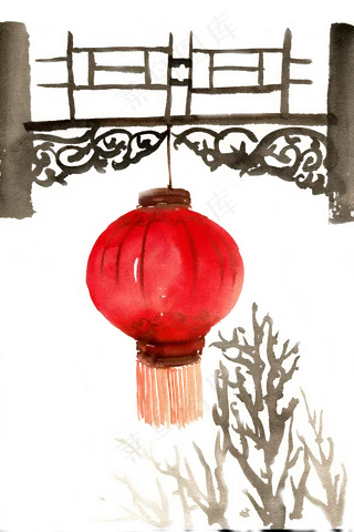 窗棂上的红灯笼,免抠元素