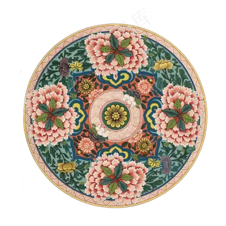 中式古典牡丹对称圆形纹饰,免抠元素