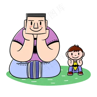 卡通父亲节夸张风父子静坐png