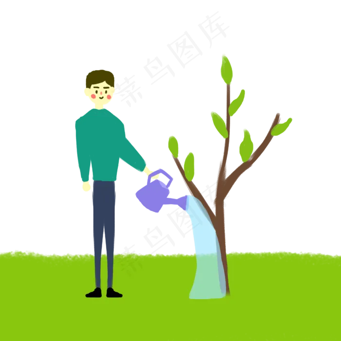 植树节男生种树浇水