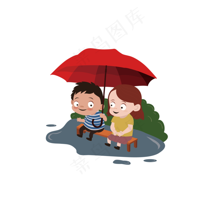 儿童下雨撑伞人物元素