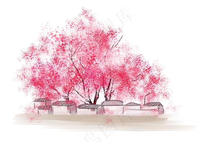 水彩水墨桃花林(2800X2000(DPI:300))psd模版下载