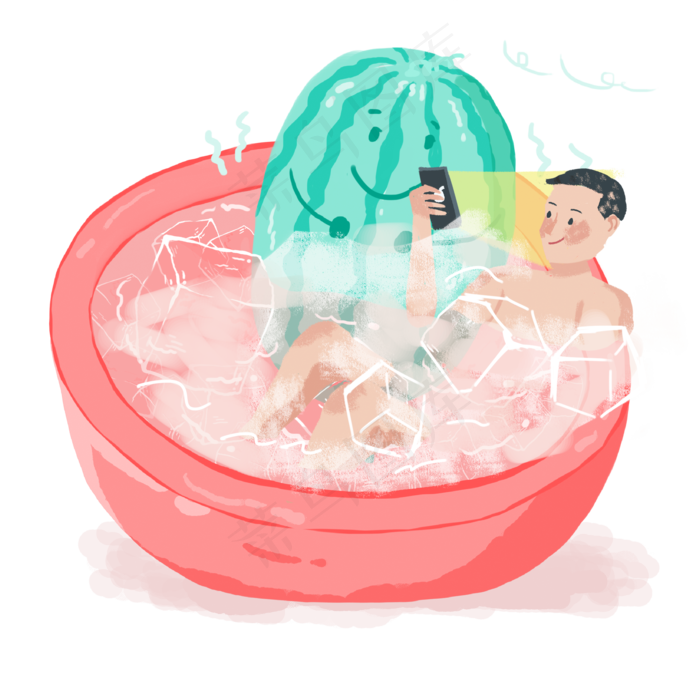 大暑男生在冰镇寒气西瓜里玩耍P