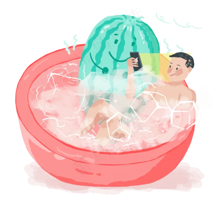 大暑男生在冰镇寒气西瓜里玩耍P(2000X2000(DPI:300))psd模版下载