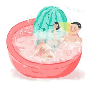 大暑男生在冰镇寒气西瓜里玩耍P