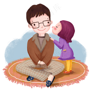 感恩节卡通手绘风亲亲爸爸,免抠元素