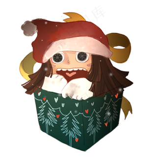 圣诞礼物盒子可爱少女雪花丝带平,免抠元素