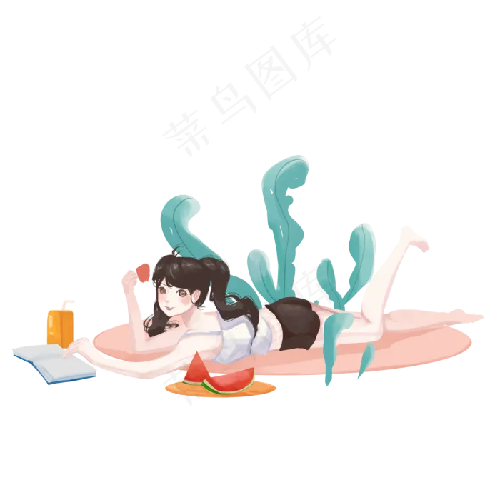 小暑乘凉小女孩(3000X3000(DPI:300))psd模版下载