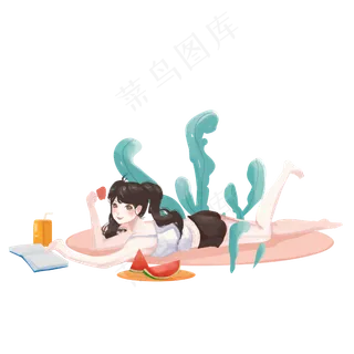 小暑乘凉小女孩