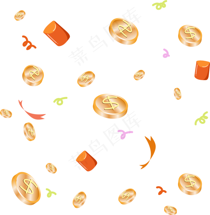 金币漂浮元素,免抠元素(1309*1343px 300 dpi )ai矢量模版下载