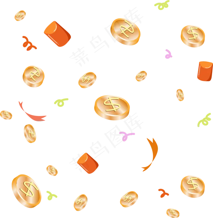 金币漂浮元素,免抠元素(1309*1343px 300 dpi )ai矢量模版下载