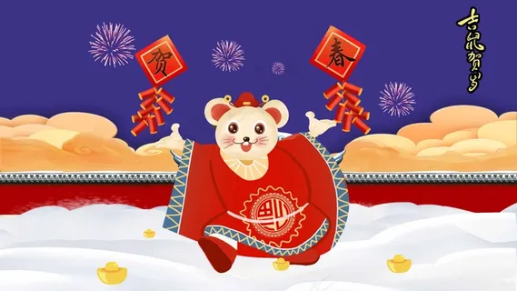 鼠年财神老鼠给大家拜年贺春