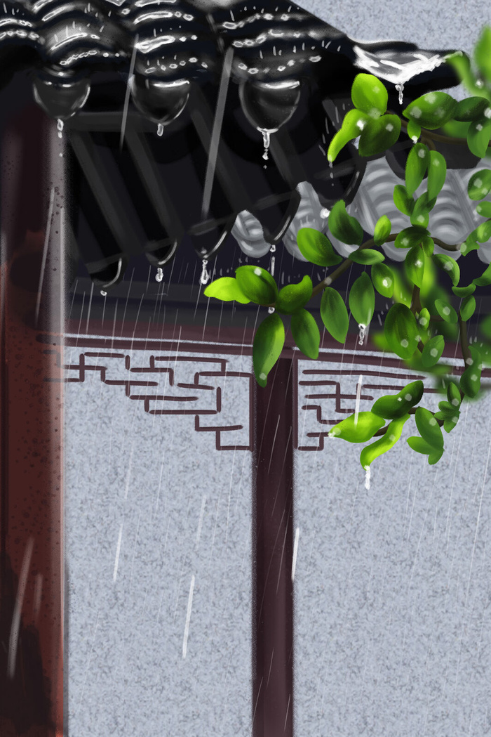 春天春雨里建筑屋檐(3545*5315px 	      )psd模版下载