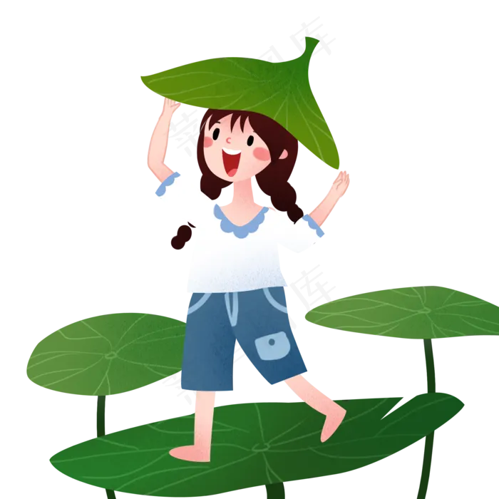 拿着叶子挡雨