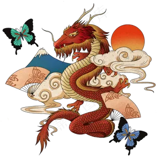 日本浮世绘风格祥云龙4,免抠元素