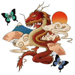 日本浮世绘风格祥云龙4,免抠元素