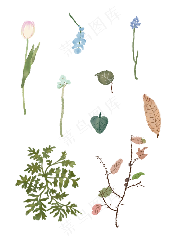植物水粉树枝树叶商用元素(1024X1369(DPI:300))psd模版下载