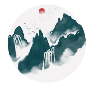 中国风水墨风格古风古典山水矢量