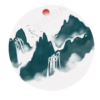 中国风水墨风格古风古典山水矢量